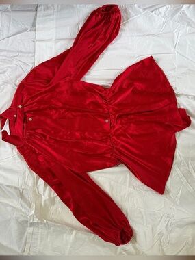 Fashion Nova Red Satin Long Sleeve Romper